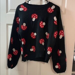 Rue21 Black Sweater with Red Mushroom Design